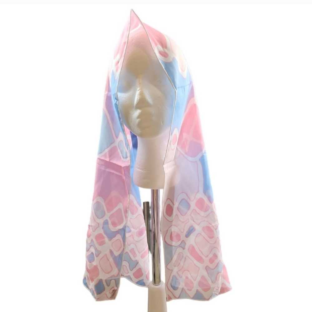 Vintage Sheer Pink White Blue Geometric Scarf by … - image 2