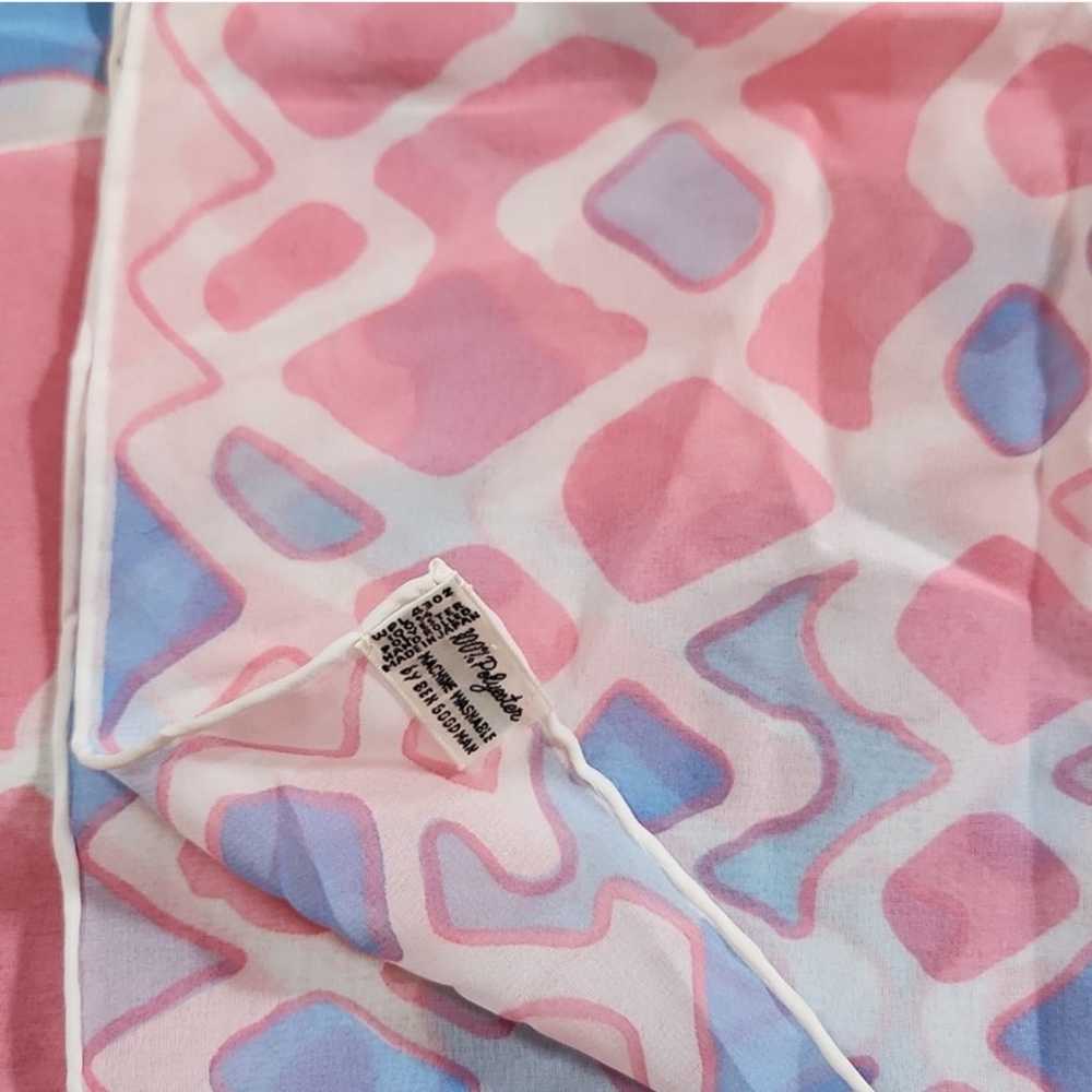 Vintage Sheer Pink White Blue Geometric Scarf by … - image 3