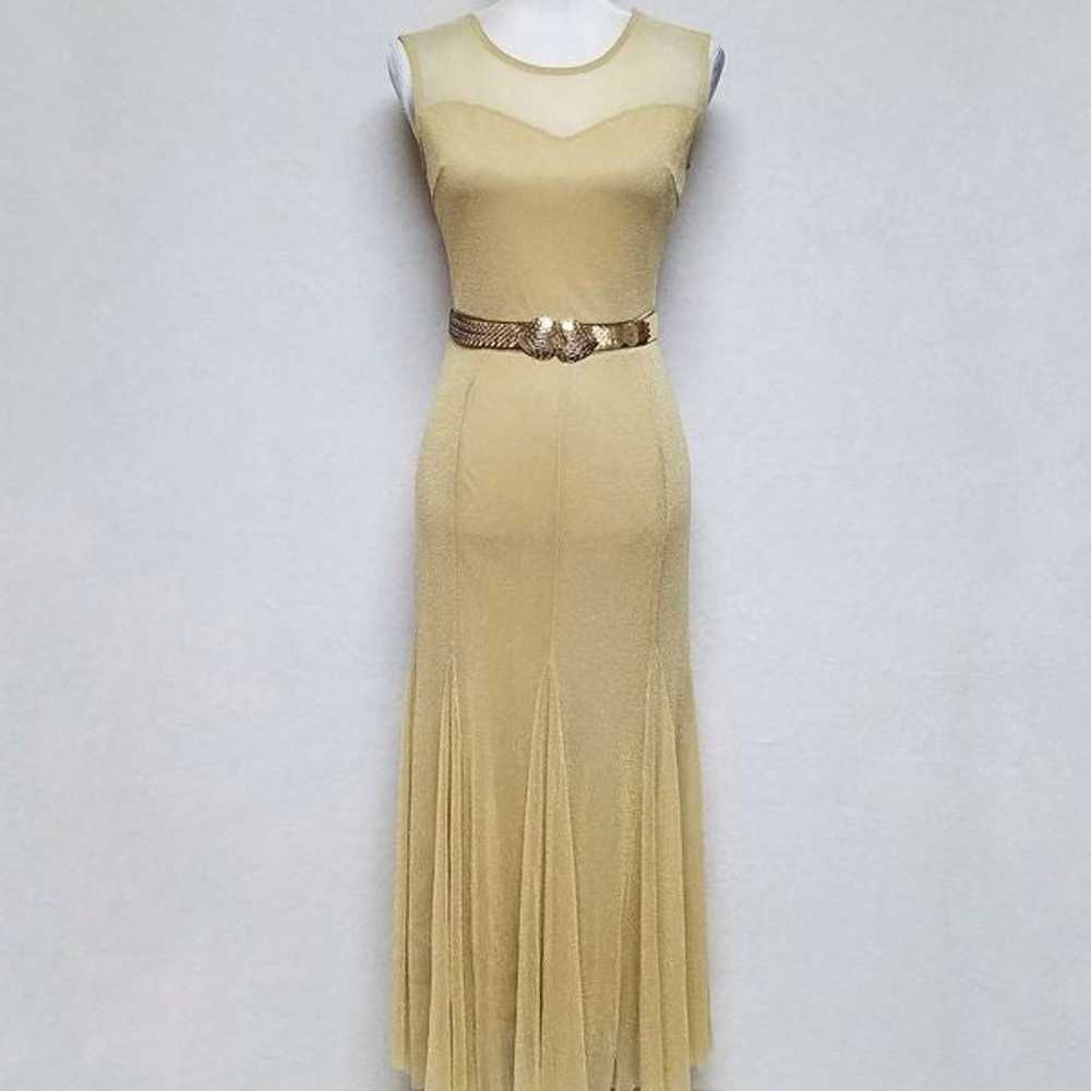 Vintage Candalite Gold Mesh Belted Mermaid Dress - image 4