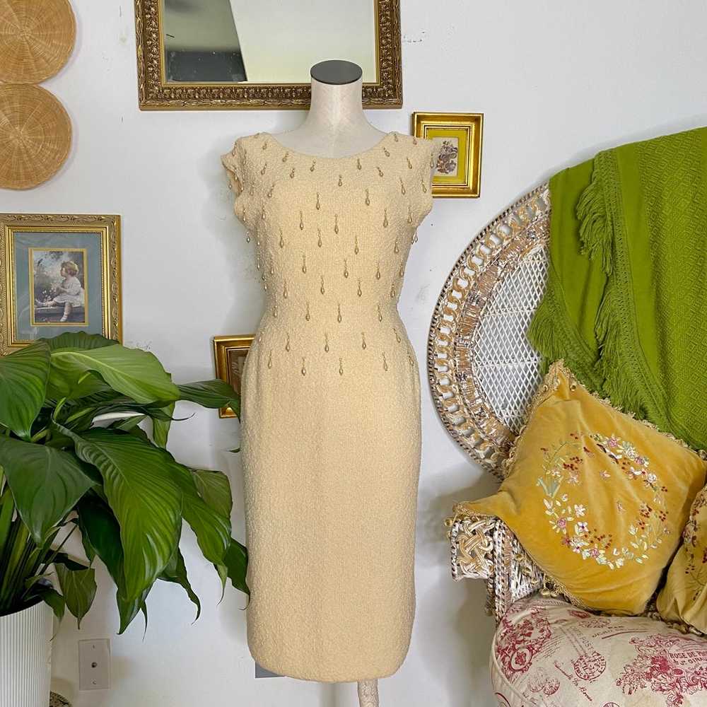 1960s Beaded Pearl Drop Knit Dress - image 2