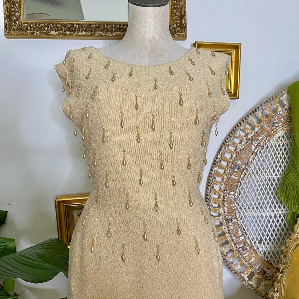1960s Beaded Pearl Drop Knit Dress - image 3