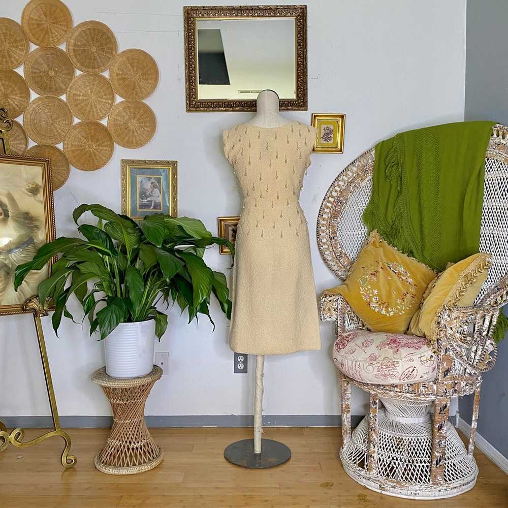 1960s Beaded Pearl Drop Knit Dress - image 4