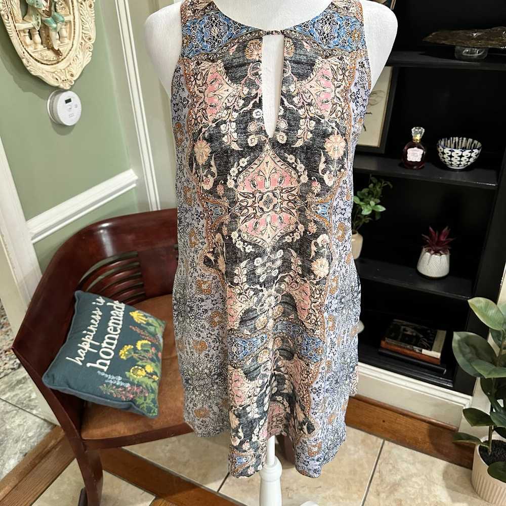 Lavender Brown Silk Floral Dress Size XS - image 1