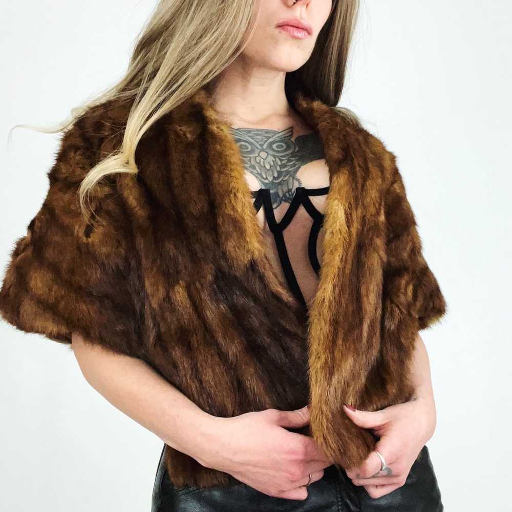 Vintage 50’s Genuine Mink Fur Short Stole Cape wi… - image 3