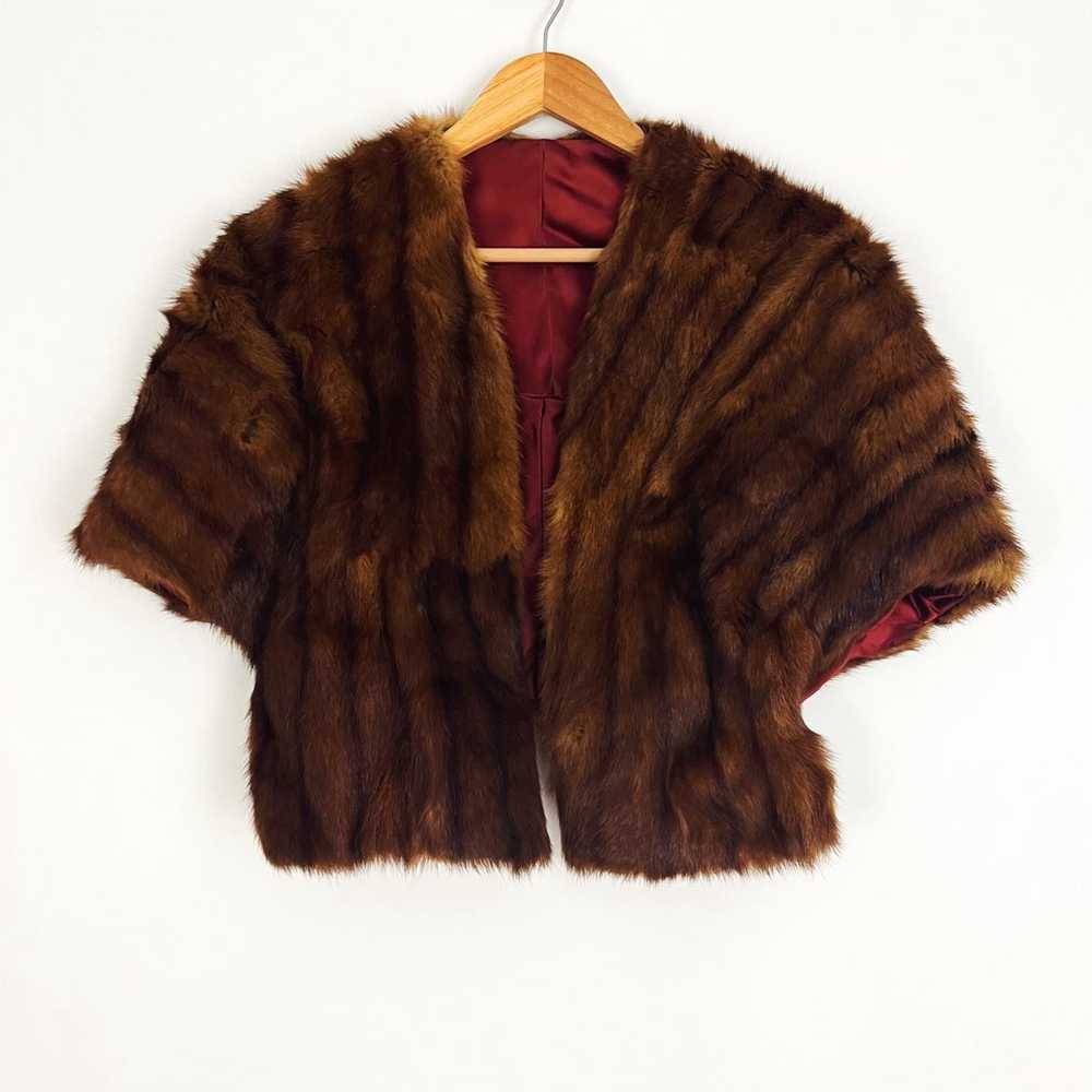Vintage 50’s Genuine Mink Fur Short Stole Cape wi… - image 7