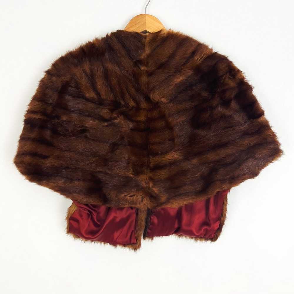 Vintage 50’s Genuine Mink Fur Short Stole Cape wi… - image 8