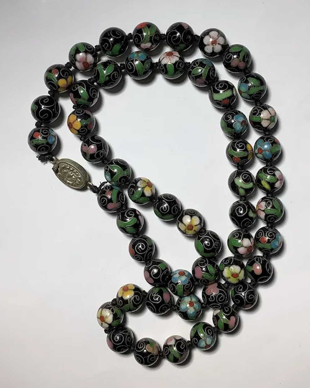 Vintage Chinese cloisonne beads necklace - 25" bl… - image 2