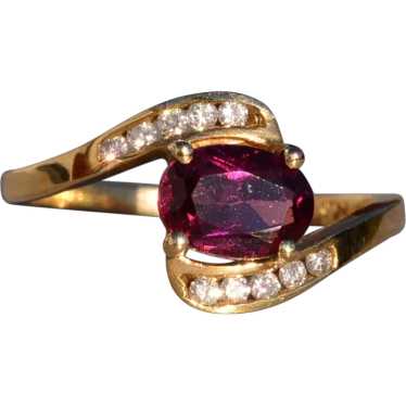 Deep Pink Tourmaline and Natural Diamond Ring in Y