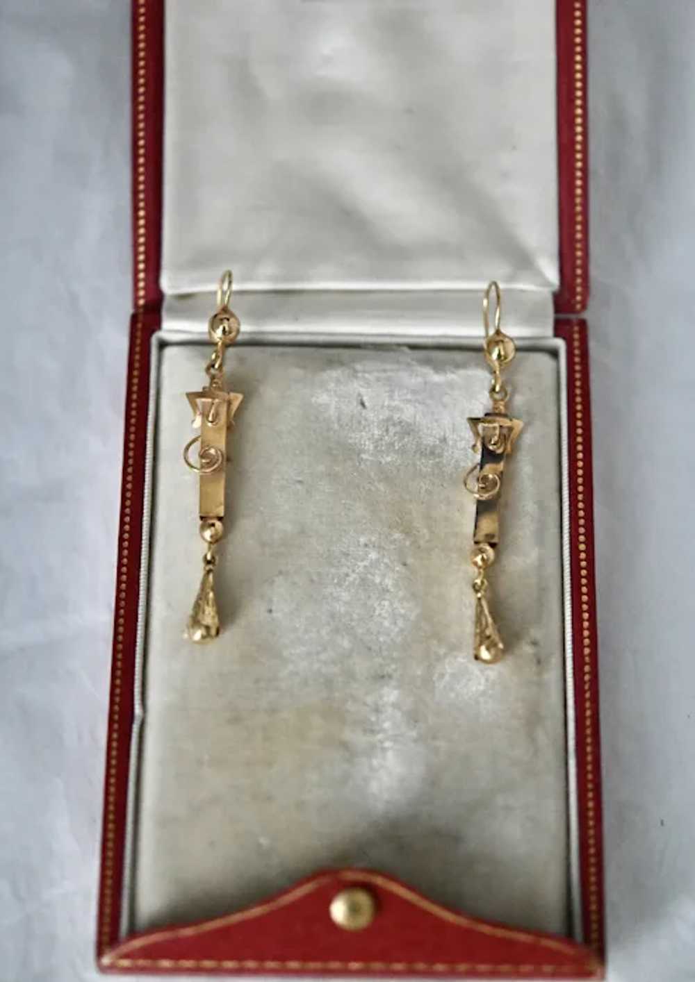 Antique Victorian Long Buckle Earrings 9ct+ - image 2