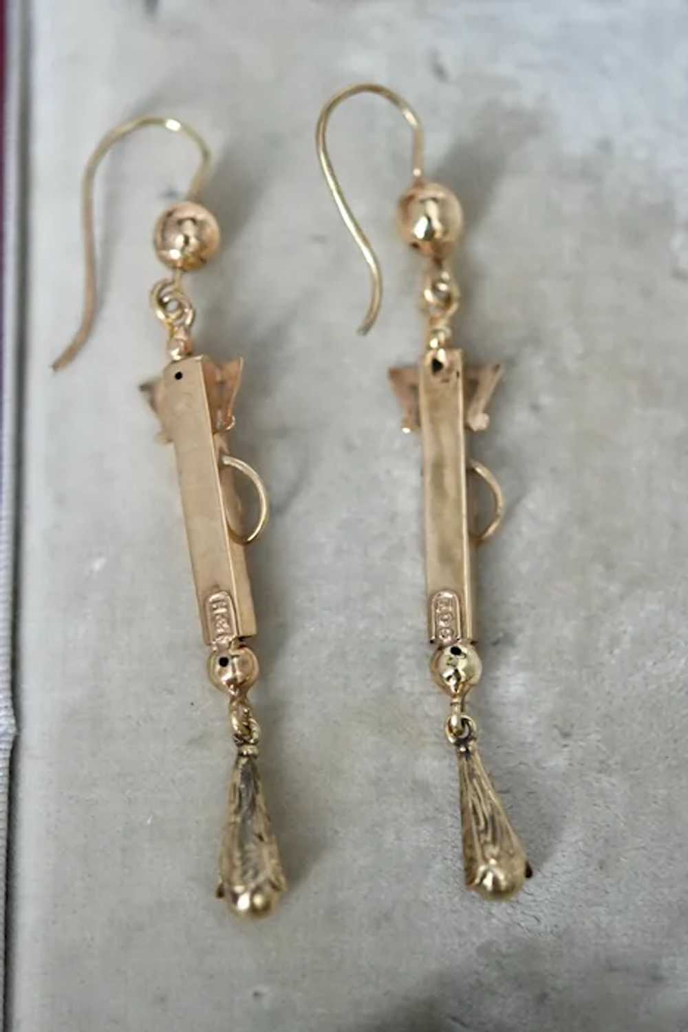 Antique Victorian Long Buckle Earrings 9ct+ - image 3