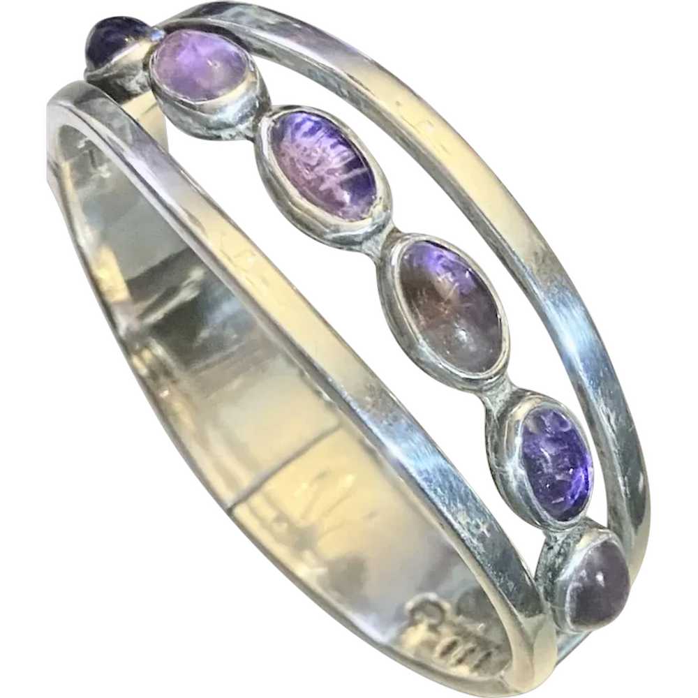 Sterling Silver and Amethyst Cuff Bracelet Mexico… - image 1