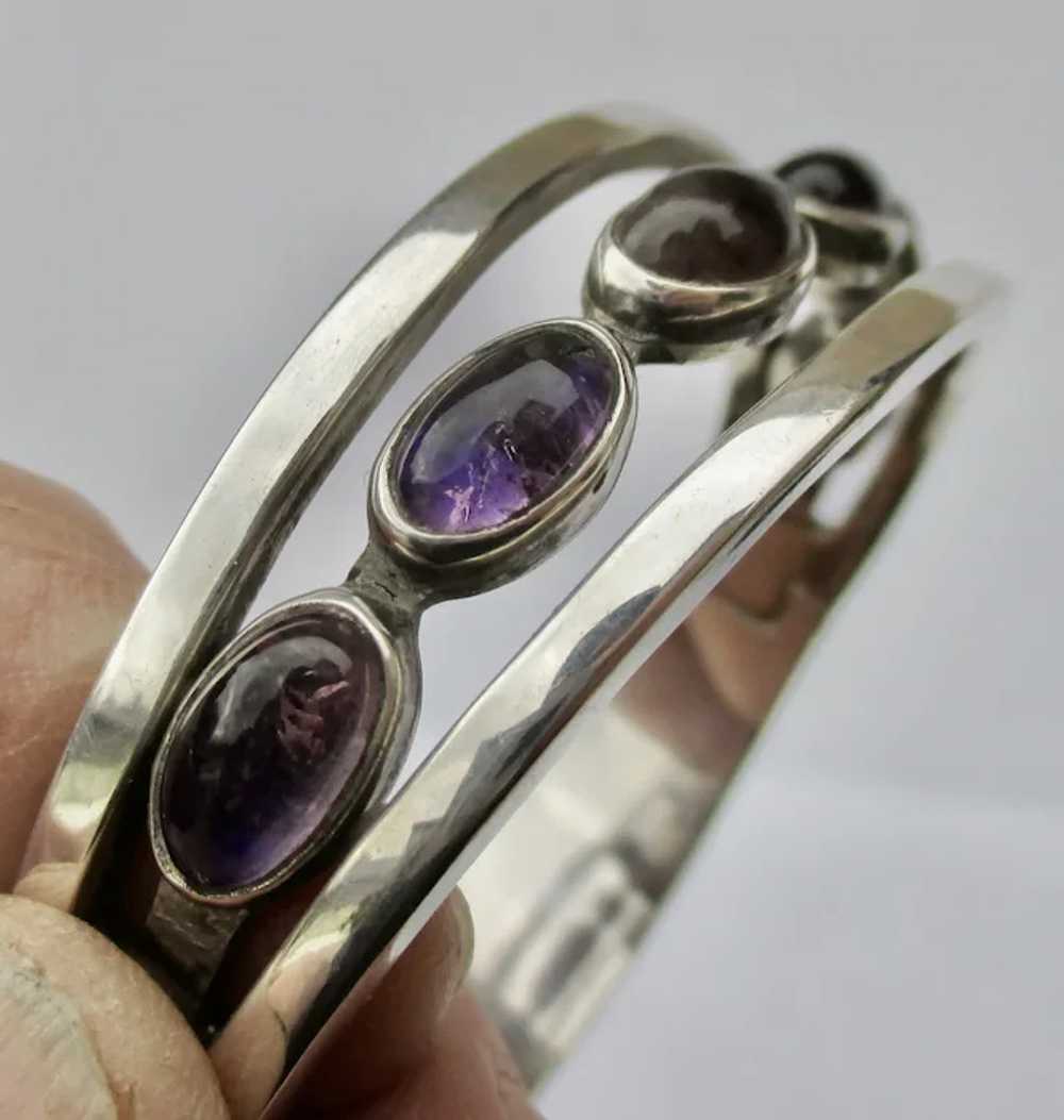 Sterling Silver and Amethyst Cuff Bracelet Mexico… - image 3