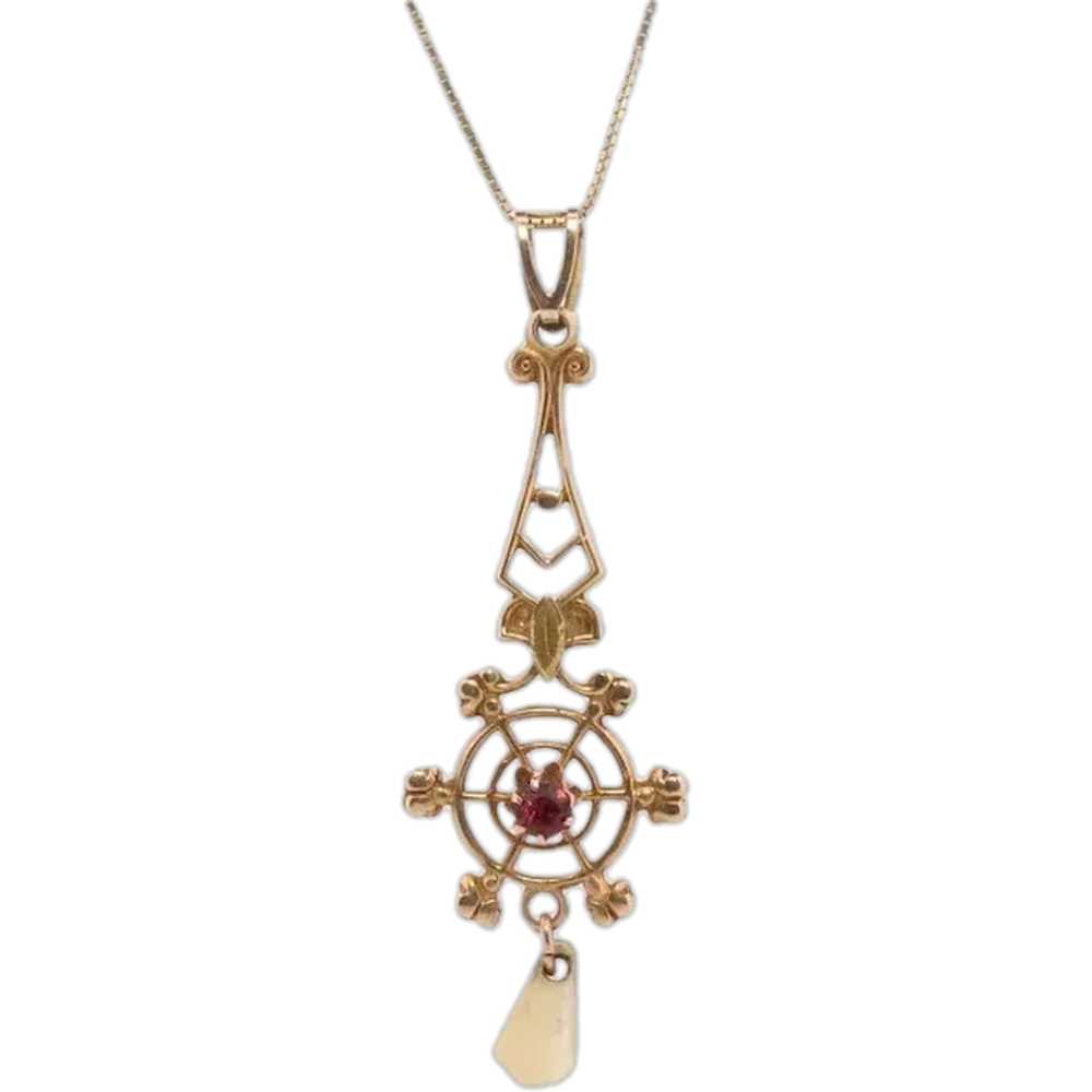 Art Nouveau Ruby and Pearl seed Buttercup 10k gol… - image 1