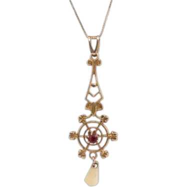 Art Nouveau Ruby and Pearl seed Buttercup 10k gol… - image 1