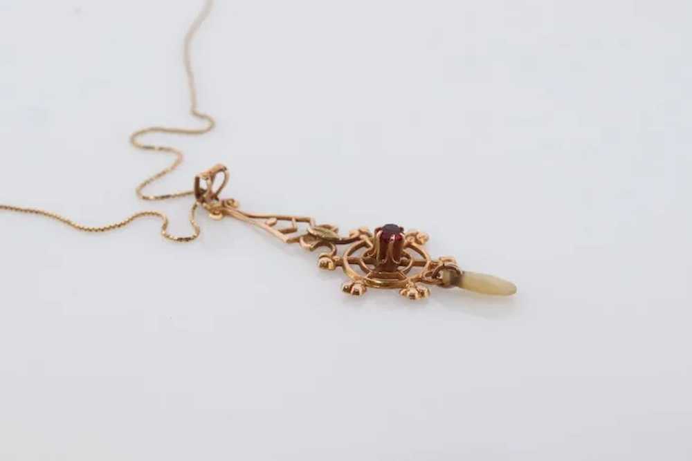 Art Nouveau Ruby and Pearl seed Buttercup 10k gol… - image 3