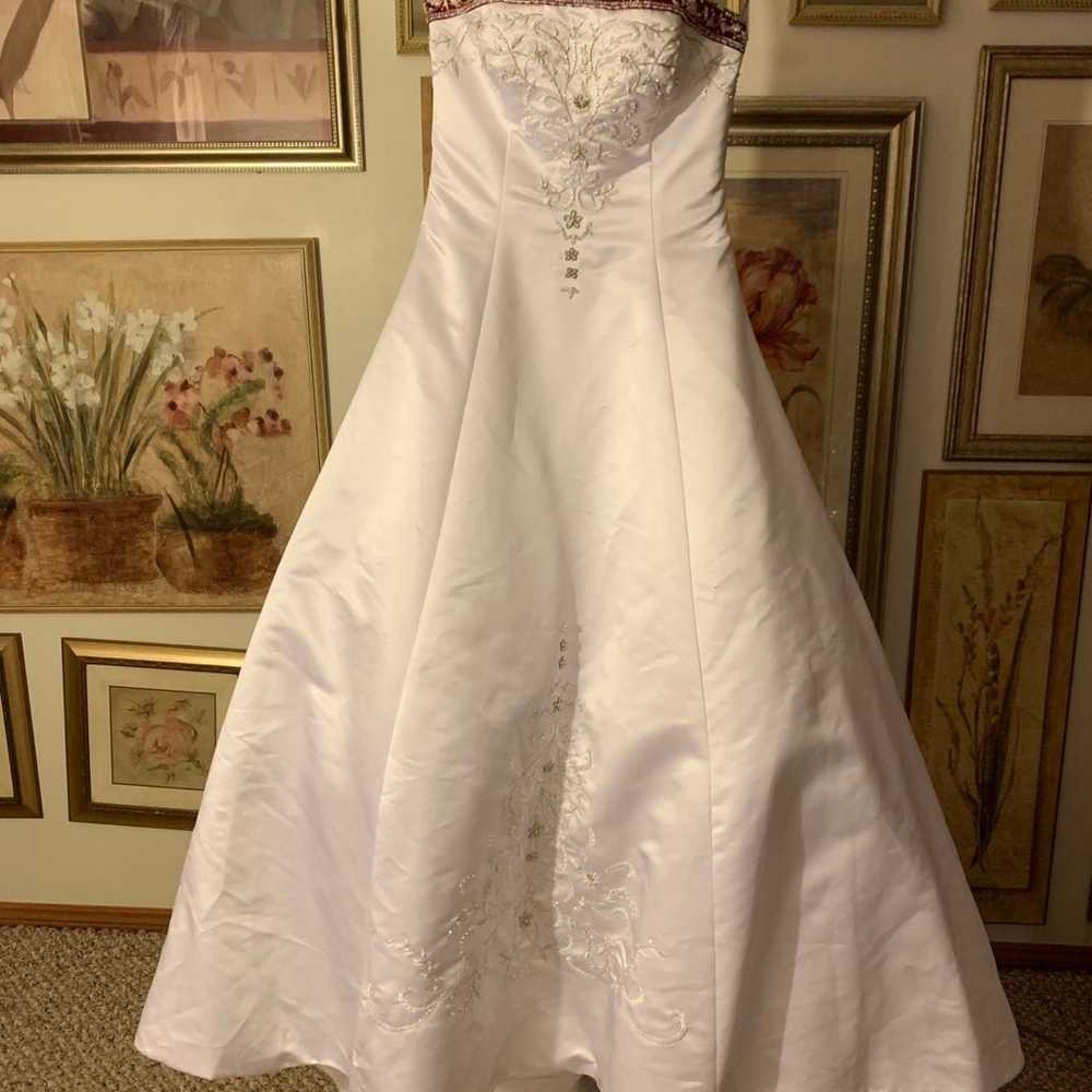 white burgundy strapless corset wedding dress - image 1