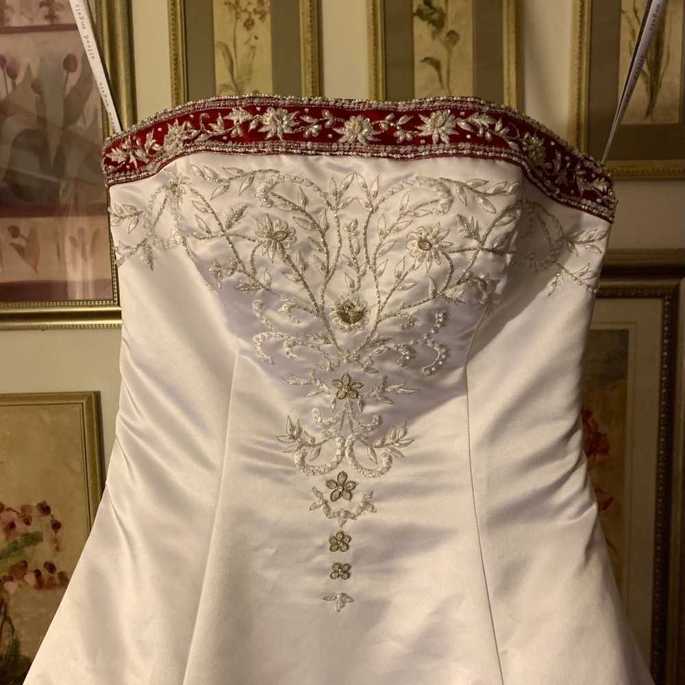 white burgundy strapless corset wedding dress - image 2