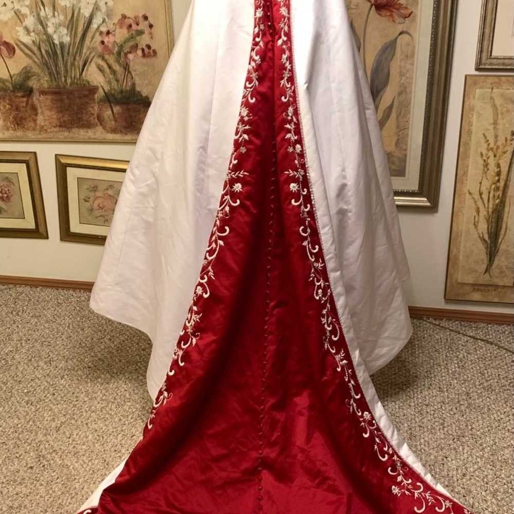 white burgundy strapless corset wedding dress - image 4