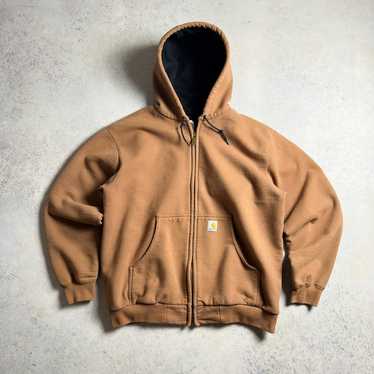 Vintage 90s Carhartt Zip Up Hooded Work Wear Jacket Mens size 4XL Solid  Brown