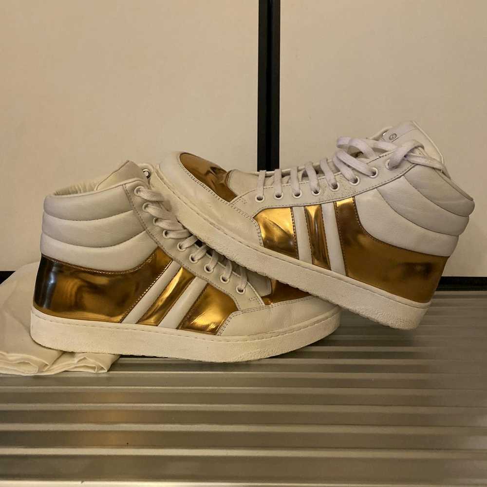 Gucci White Metallic Gold Padded Leather High Top… - image 4