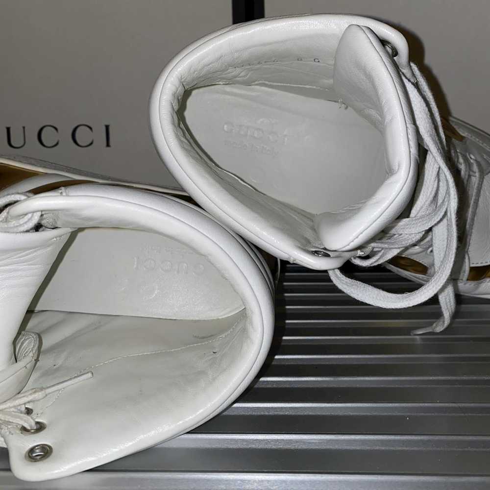 Gucci White Metallic Gold Padded Leather High Top… - image 6