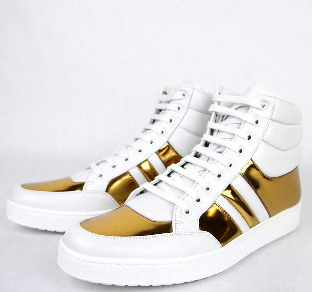 Gucci White Metallic Gold Padded Leather High Top… - image 7