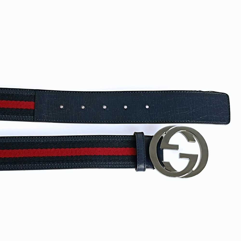 Gucci Gucci Web palladium belt in blue leather an… - image 6