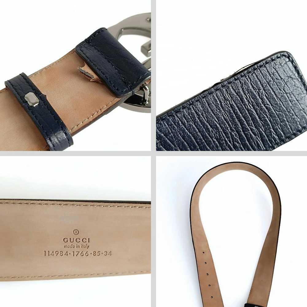 Gucci Gucci Web palladium belt in blue leather an… - image 7