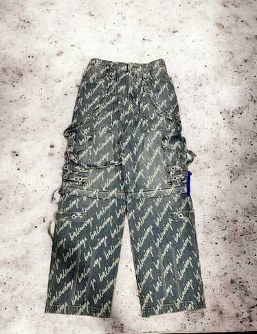 Vintage Criminal Damage Cargo Trousers Baggy Blue Grunge Parachute Pants