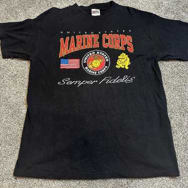 Vintage 80s 3D Emblem USMC Marine Corps Just Brass Graphic T-Shirt Black  Large
