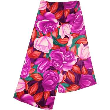 Rose Print Silk Scarf Brilliant/Bold Colors Pink/… - image 1