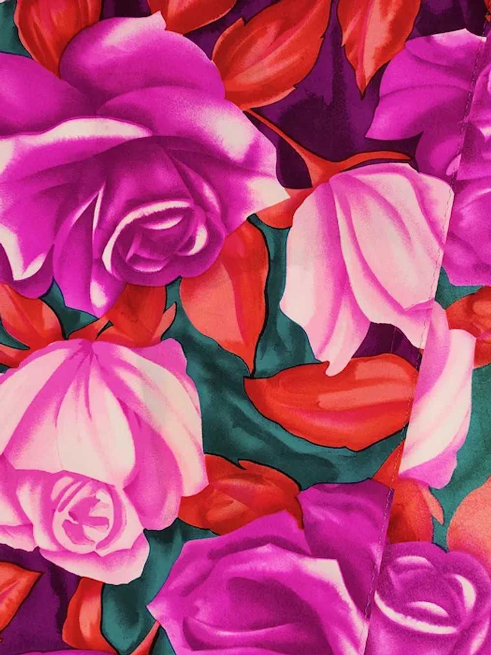 Rose Print Silk Scarf Brilliant/Bold Colors Pink/… - image 2