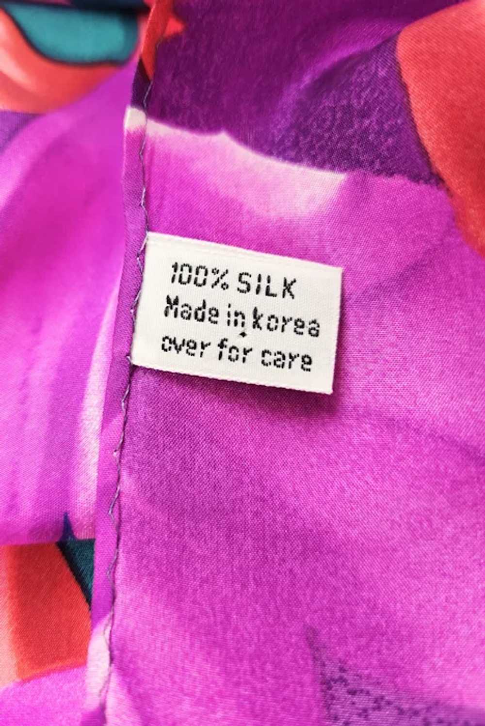 Rose Print Silk Scarf Brilliant/Bold Colors Pink/… - image 3