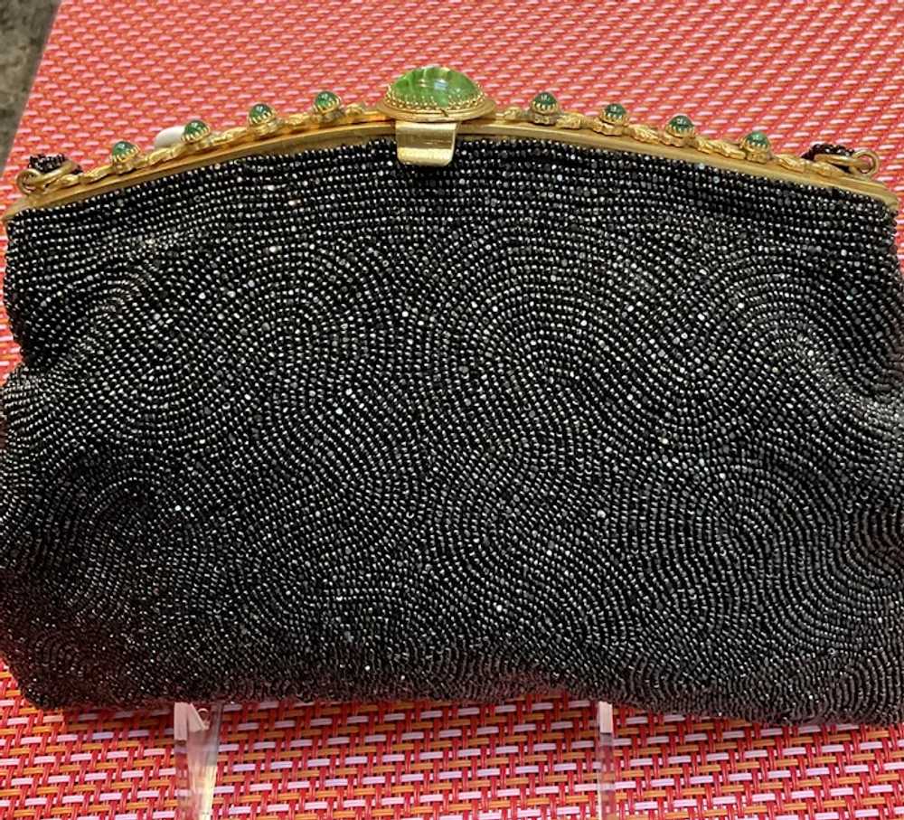 Vintage French Hand Beaded Purse with Jeweled Fra… - image 2
