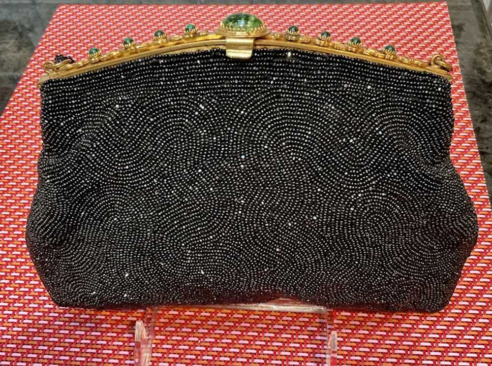 Vintage French Hand Beaded Purse with Jeweled Fra… - image 3