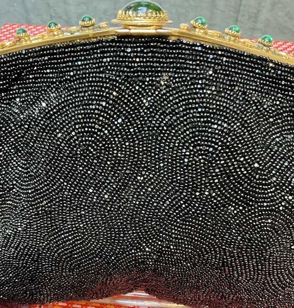 Vintage French Hand Beaded Purse with Jeweled Fra… - image 6
