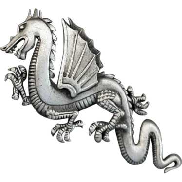 3-D Asian Dragon Brooch Pewter Pin by J.J. Year o… - image 1