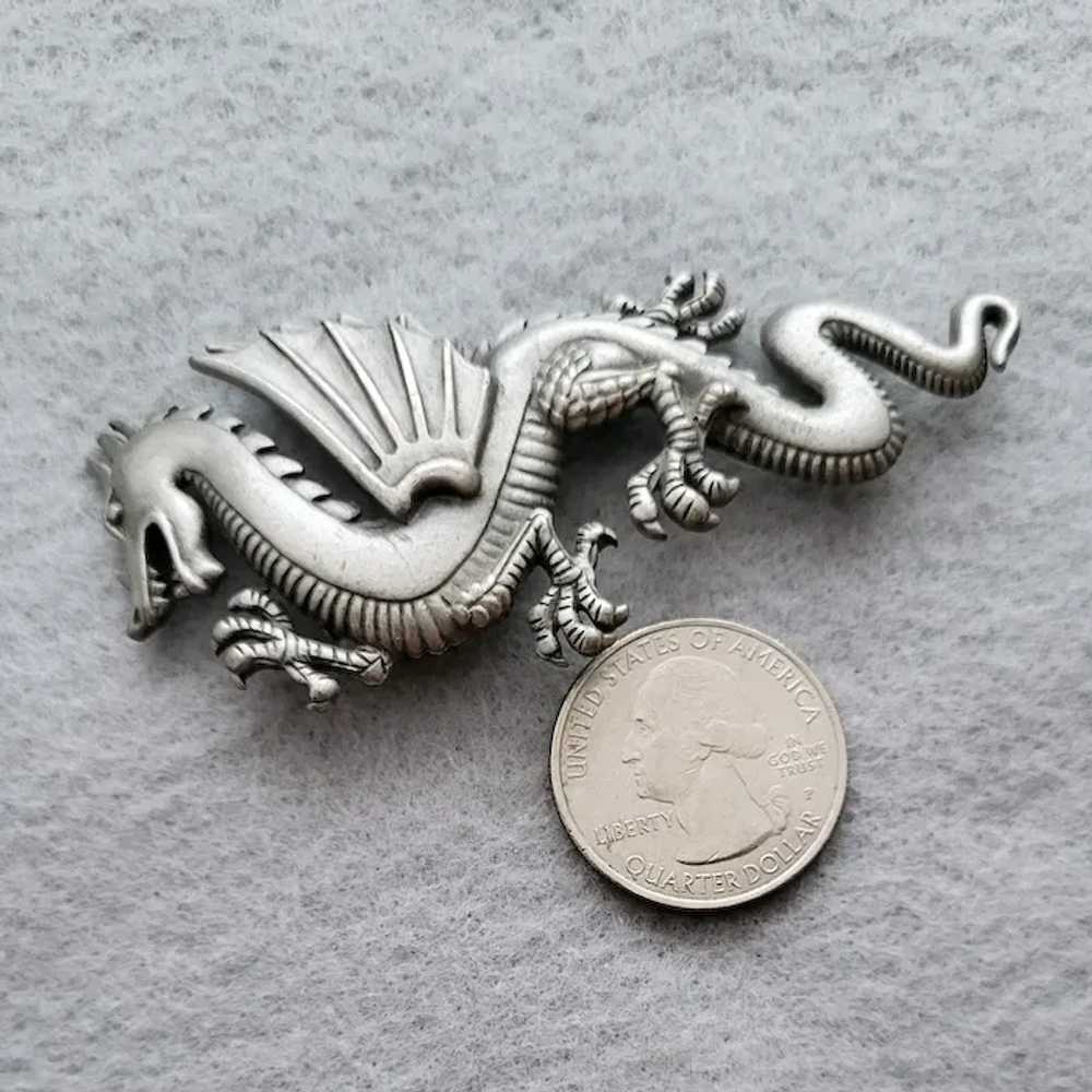 3-D Asian Dragon Brooch Pewter Pin by J.J. Year o… - image 2
