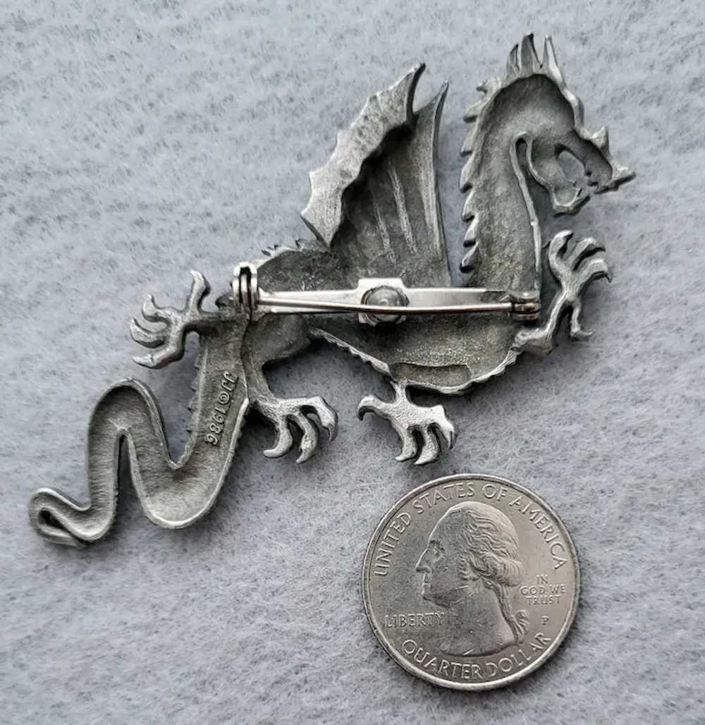 3-D Asian Dragon Brooch Pewter Pin by J.J. Year o… - image 3