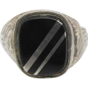 Sterling Silver Onyx Silver Line Signet Ring
