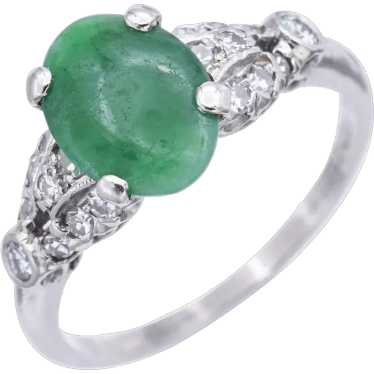 Vintage Granat Platinum Green Jade & Diamond Band 