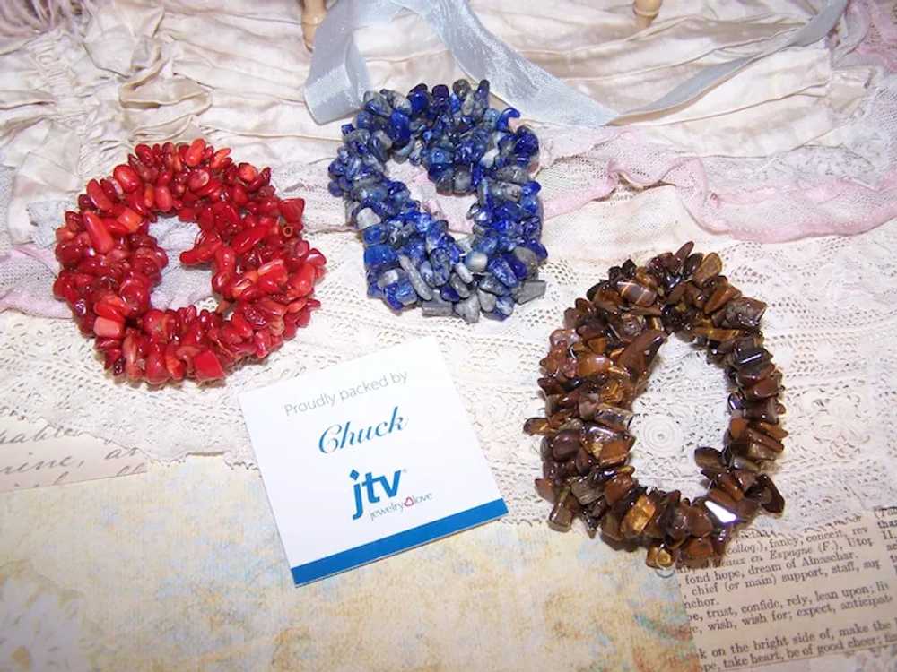 Set/3 Stretchy Semi Precious Stone Bracelets - So… - image 5