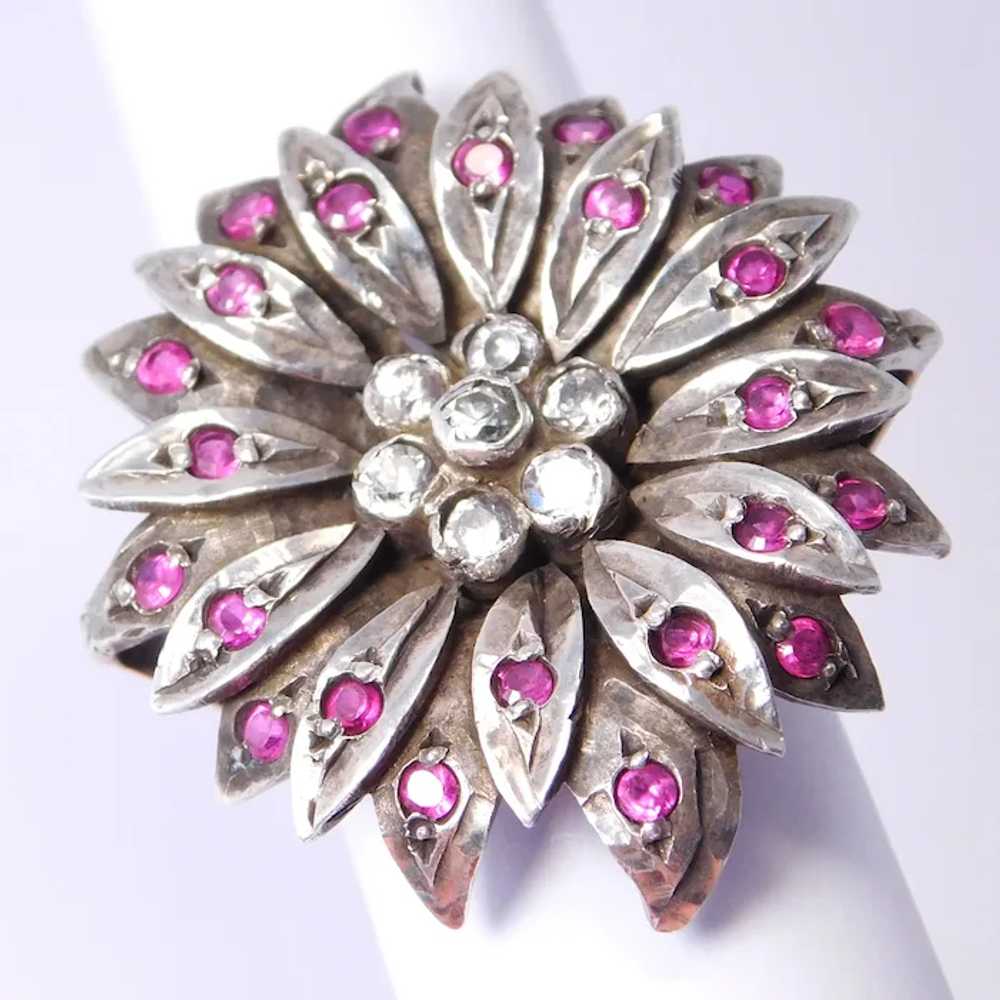 Incredible Retro Ruby Paste Ring 10K Sterling Sil… - image 2