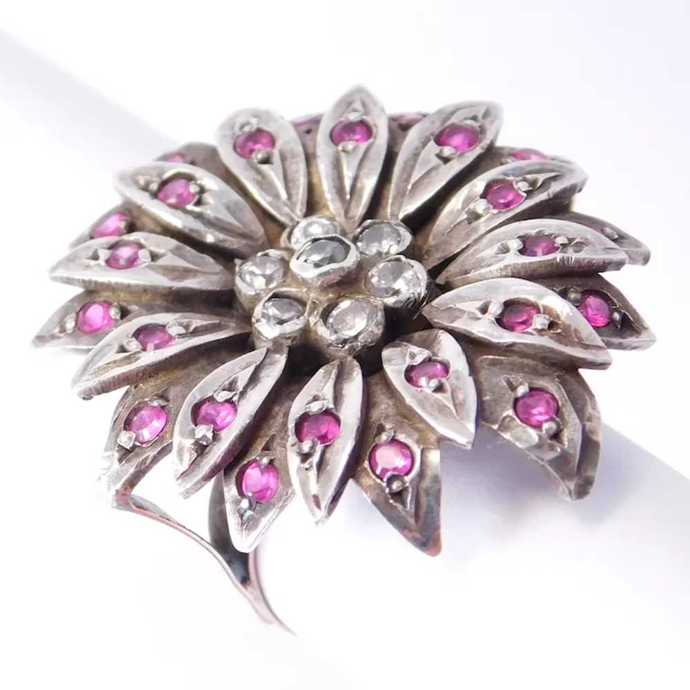 Incredible Retro Ruby Paste Ring 10K Sterling Sil… - image 3