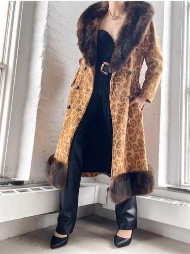 60s suede leopard & fur trim coat