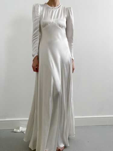 1940s Satin Charmeuse Wedding Dress with Pleated D