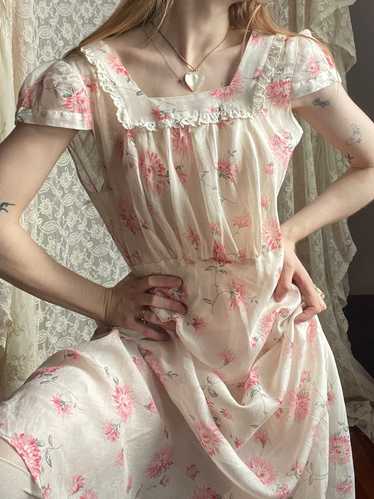 1930s Pink Floral Print Cotton Bias Cut Slip Dress