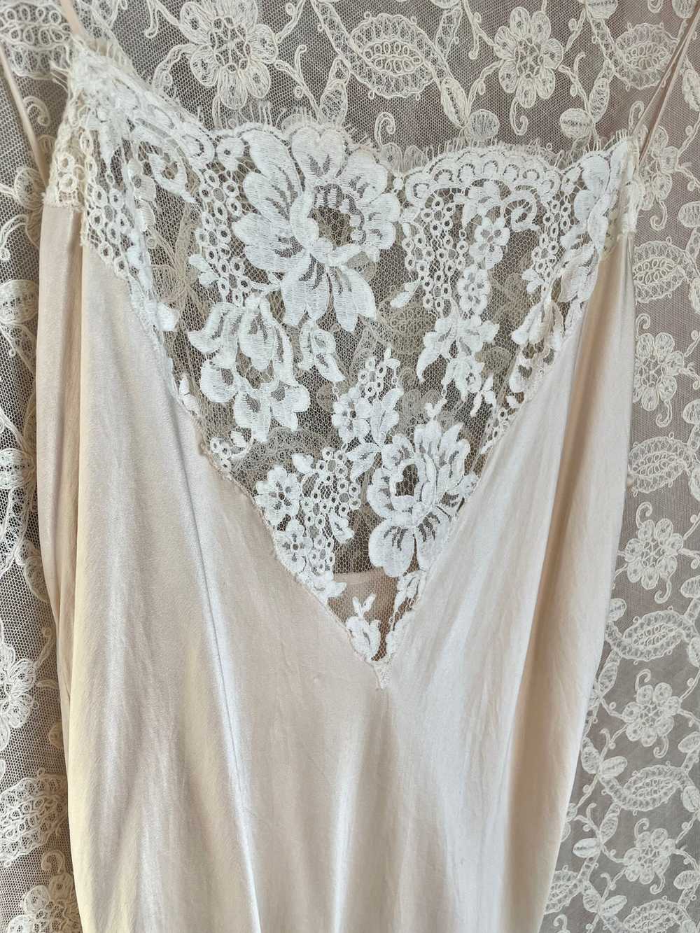 1980s Silk Slip Dress Cream Floral Lace - image 11