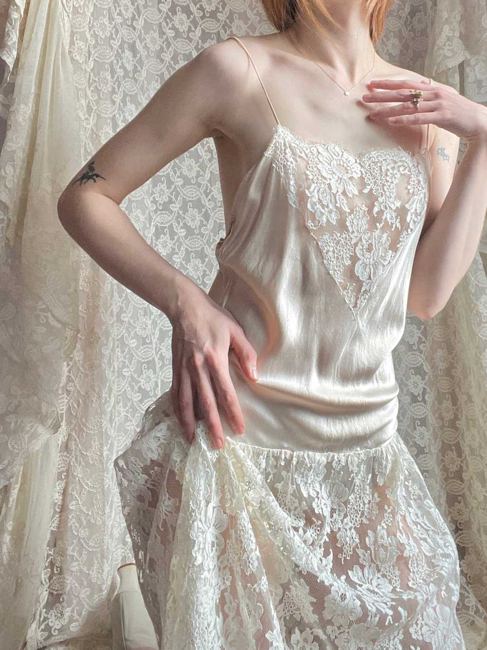 1980s Silk Slip Dress Cream Floral Lace - image 7
