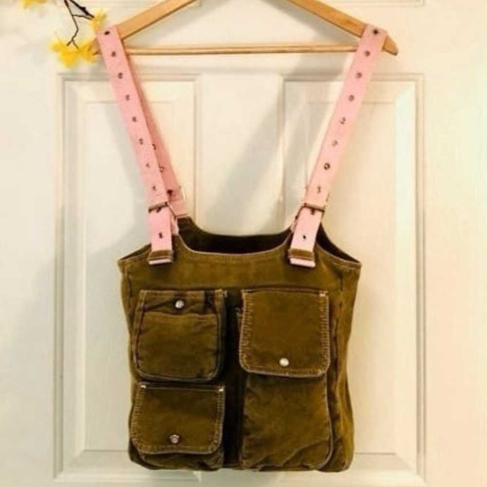 H&M Pink Brown Corduroy Tote Travel Shoulder Bag … - image 1